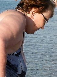 Big Boobs Granny VS Big Boobs Mom (Beach Voyeur)